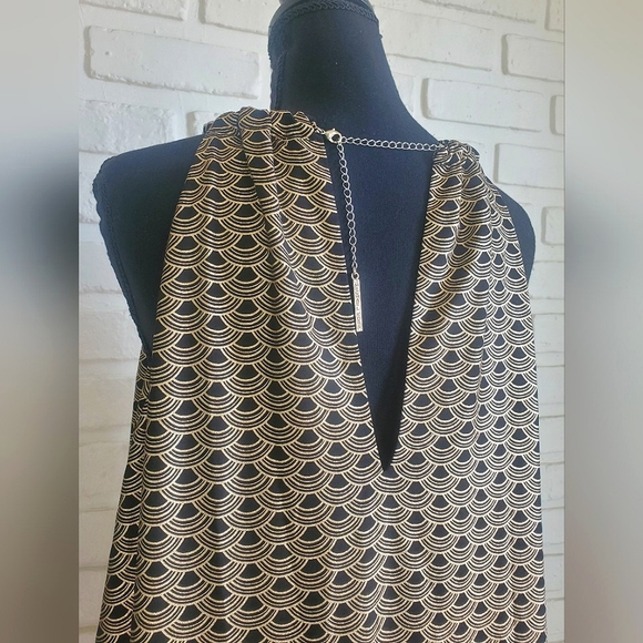 Michael Kors Chain Halter Dress Bergalia Black Gold Foil Art Deco Size Large - Picture 10 of 17